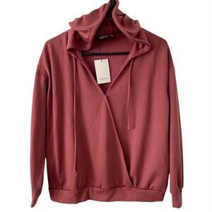 NEW HAYES Mauve Pink Wrap Hoodie Sweater Size Small Petite Cozy Fleece Warm